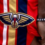 Mar 16, 2024; New Orleans, Louisiana, USA; Detailed view of the New Orleans Pelicans logo on the shorts of forward Zion Williamson (1) against the Portland Trail Blazers during the second half at Smoothie King Center. Mandatory Credit: Stephen Lew-USA TODAY Sports Brandon Ingram